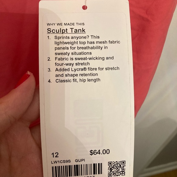 NWT Lululemon Women’s size 12 Pink Sculpt Tank - Picture 3 of 4